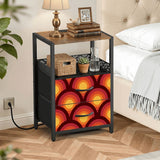 Retro 70s Accent Side Table - Nightstand with Built-In Charging Station