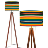 Retro Striped Nordic Floor Lamp – Smart LED Lighting, Tripod Legs Linen Lampshade