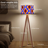 Scandi Tripod Floor Lamp, 1970s Blue Orange Geometric Floral