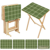Checkered Green White Retro TV Trays Set of 4 with Wooden Storage Rack - 4 Pack - retro tv tray