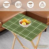 Checkered Green White Retro TV Trays Set of 4 with Wooden Storage Rack - 4 Pack - retro tv tray