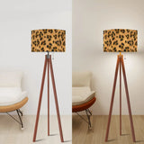 Cheetah Print Scandi Retro Wooden Tripod Floor Lamp - Leopard Fabric Shade - retro floor lamps