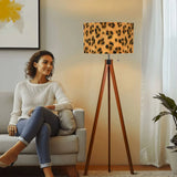 Cheetah Print Scandi Retro Wooden Tripod Floor Lamp - Leopard Fabric Shade - retro floor lamps