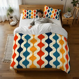 Colorful 70s Retro Double Duvet Cover Set: Midcentury Modern Bedding - Bedding - retro