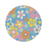 Colorful 70s Retro Round Rug Boho Hippie Flower Power Accent Carpet - 60’’ × 60’’ - retro rug