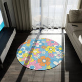 Colorful 70s Retro Round Rug Boho Hippie Flower Power Accent Carpet - 60’’ × 60’’ - retro rug