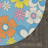 Colorful 70s Retro Round Rug Boho Hippie Flower Power Accent Carpet - 60’’ × 60’’ - retro rug