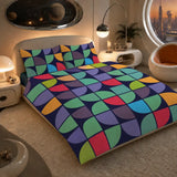 Colorful Geometric Mid Century Duvet Cover Set – Retro Double Sided Printed