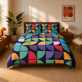 Colorful Geometric Mid Century Duvet Cover Set – Retro Double Sided Printed