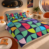 Colorful Geometric Mid Century Duvet Cover Set – Retro Double Sided Printed