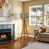 Colorful Leo Print Retro Scandi Tripod Floor Lamp - Wooden Remote Light - retro floor lamps