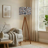 Colorful Leo Print Retro Scandi Tripod Floor Lamp - Wooden Remote Light - retro floor lamps