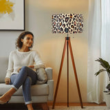 Colorful Leo Print Retro Scandi Tripod Floor Lamp - Wooden Remote Light - retro floor lamps