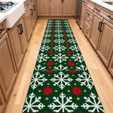 Green Snowflake Christmas Runner Rug 24" × 120" – Nordic Retro Style