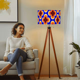 Scandi Tripod Floor Lamp, 1970s Blue Orange Geometric Floral