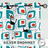 50s Atomic Cat Mid Grommet Blackout Curtains: Midcentury Modern Panel Set