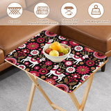 Nordic Folk Pink retro TV tray set of 4, open table and four folded trays with storage rack