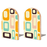 Retro Orange Mod Shapes wooden bookends, set of 2, with orange, yellow and pink shapes