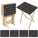 Botanical Black retro TV tray set of 4, open table and four folded trays with storage rack