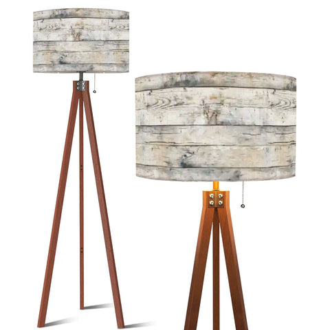 Nordic Wood Grain Tripod Floor Lamp: Rustic Cottagecore