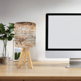 Retro Table Lamp – Wood Grain Print, Linen Shade, Wooden Legs