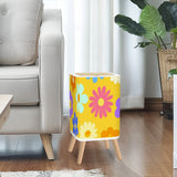 Scandi Retro Square Small Trash Can with Lid, 1970s Flowers Yellow