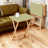 Sage Green retro TV tray set of 4, in a living room beside an olive sofa