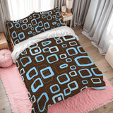 Blau-braunes Retro-Doppelbettwäsche-Set: Midcentury-Bettwäsche in voller Größe