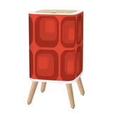 Retro 1970s Style Square Trash Can with Lid Mid Century Modern, Red Geometric