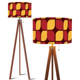 Midcentury Tripod Floor Lamp – Retro 1970s Print Shade orange red yellow