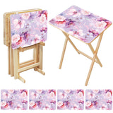 Pink Watercolor Roses retro TV tray set of 4, open table and four folded trays with storage rack