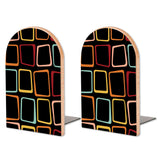 Retro Neon Squares wooden bookends, set of 2, with neon squares on black