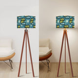 60s Midcentury Retro Floor Lamp – Atomic Design Linen Shade, Wooden Tripod Base