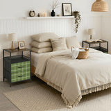 Green Plaid Style Retro 60s Bedside Cabinet with Integrated Power Access