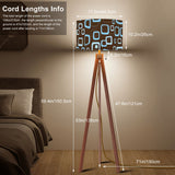 Retro 60s Scandi Tripod Floor Lamp: Brown Blue Pattern Shade, Smart LED Remote