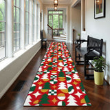 Holidays Season Vintage Style Hallway Retro Runner Rug Red Green White