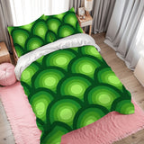 Green Peacock Eye Pattern Comforter Set: 70s Retro Queen Size Microfiber Bedding