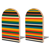 Retro Rainbow Stripe wooden bookends, set of 2, with orange, teal and red stripes