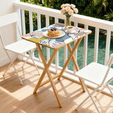 Pastel Leaves retro TV tray set of 4, on a balcony with coffee and pastries