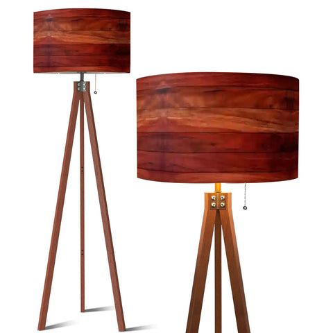 Midcentury Modern Tripod Floor Lamp: Rustic Wood Grain Reddish Brown