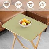 Sage Green retro TV tray set of 4, tabletop close-up with fruit bowl