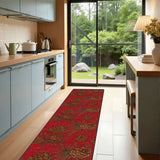 Red Holidays Season Vintage Style Hallway Retro Runner Rug with Pine Cones