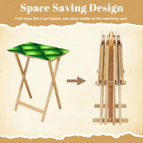 Green Peacock Eye retro TV tray set of 4, folding flat into the storage rack