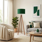 Dark Green Retro Light - Scandi Wooden Tripod Floor Lamp - retro floor lamps