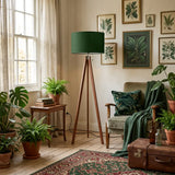 Dark Green Retro Light - Scandi Wooden Tripod Floor Lamp - retro floor lamps