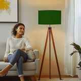 Dark Green Retro Light - Scandi Wooden Tripod Floor Lamp - retro floor lamps