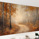 Foggy Tree Path Oil Painting Full-Wall Peel & Stick Wallpaper Custom Sizes