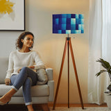 Nordic Retro Tripod Floor Lamp, Blue Checkers