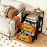 Retro 70s Bedside Table - Side Table with Power Strip & Storage Drawers