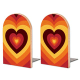 Retro Rainbow Heart wooden bookends, set of 2, with orange, red and yellow hearts